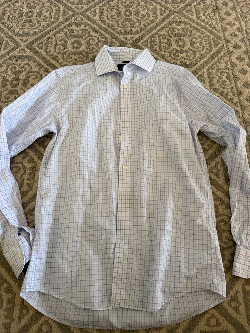 Men's Light Blue Checked Dress Shirt - Classic Spread Collar
